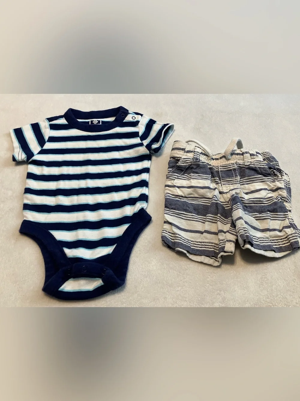 Old Navy Navy and White Striped Bodysuit with Matching Shorts